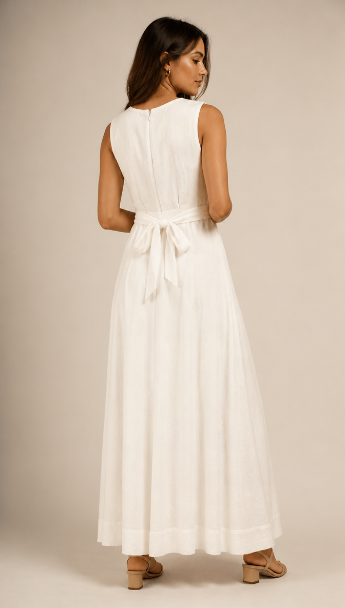 Aria Sleeveless Linen Midi Dress with Bow Tie Back