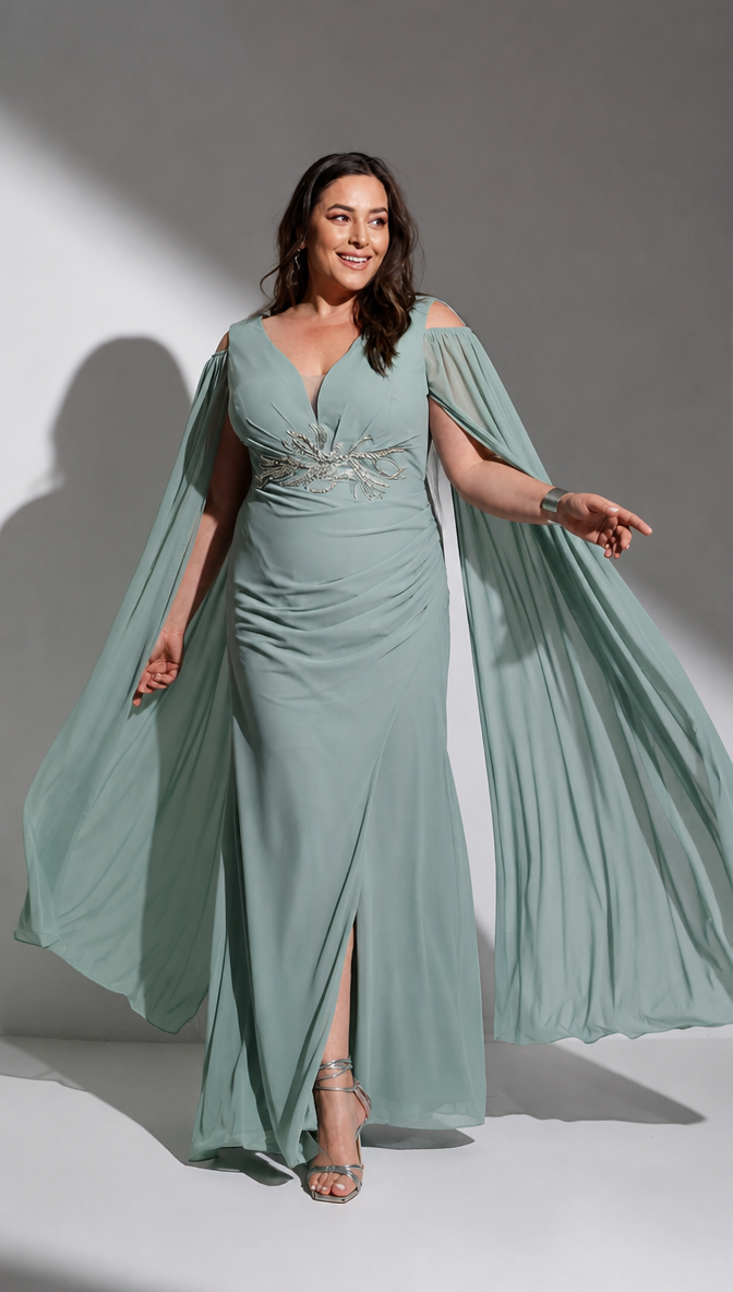 Mint Green Plus Size Evening Dress