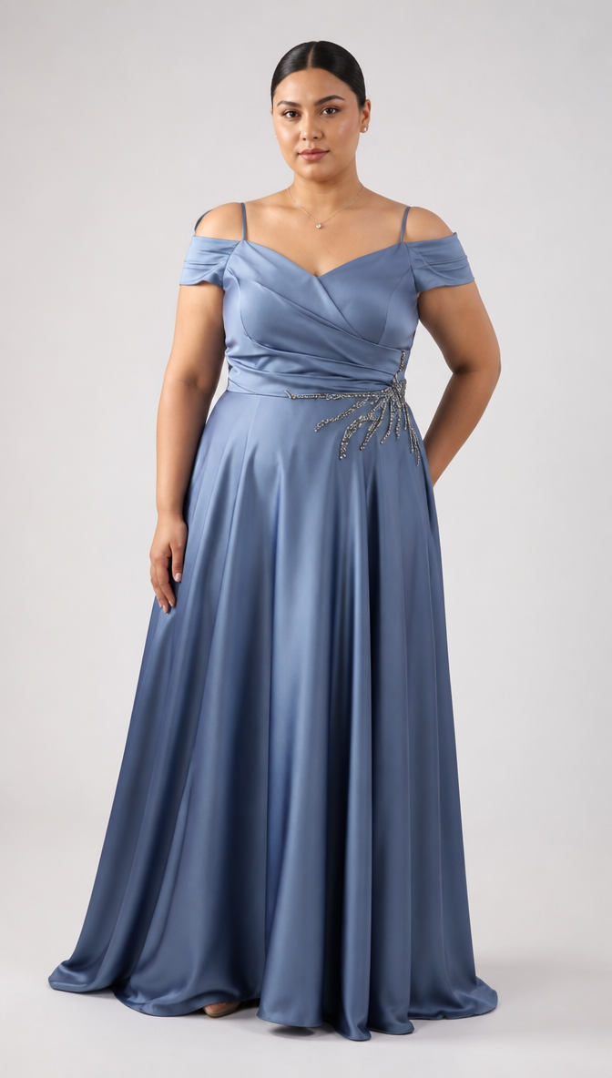 Pink & Blue Plus Size Evening Dress