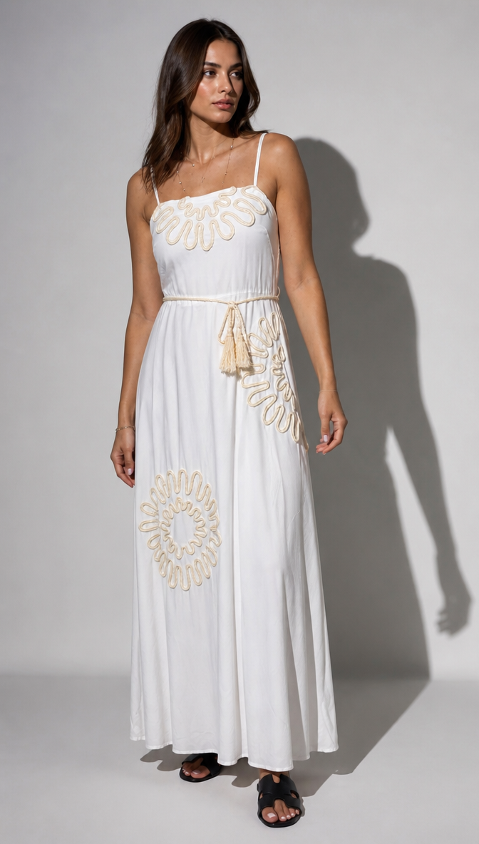 Ivory Linen Blend Boho Maxi Dress