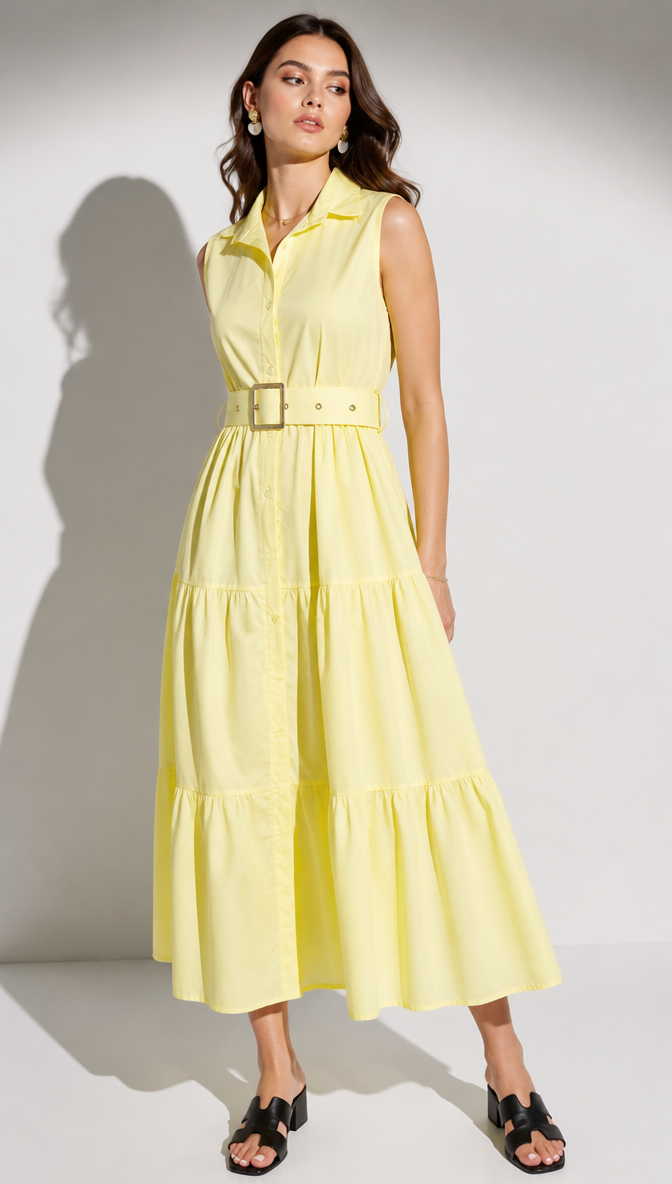 The Serengeti | Sleeveless Belted Shirtdress Maxi