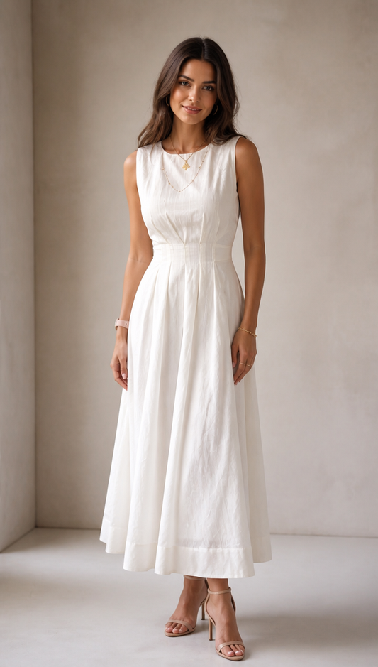 Aria Sleeveless Linen Midi Dress with Bow Tie Back