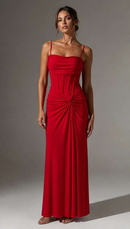 Corset Bodice Knot Front Maxi Gown