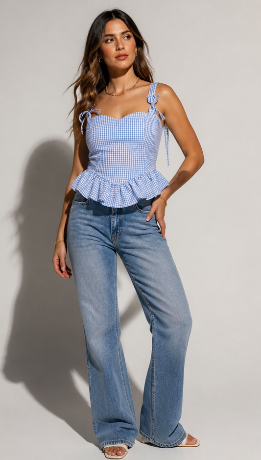 Polka Blue & brown Top