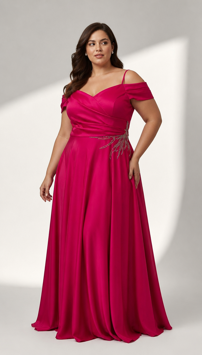 Pink & Blue Plus Size Evening Dress