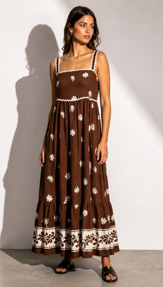 Boho Floral Print Tiered Maxi Dress