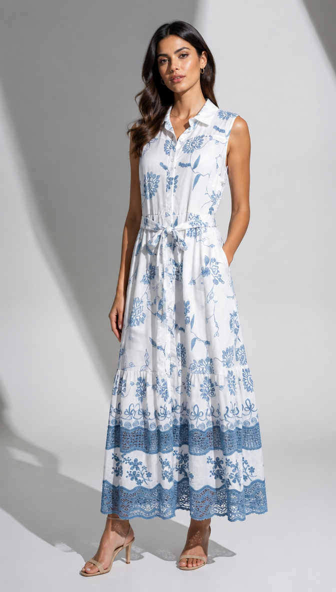 Beige & Blue Floral Dress