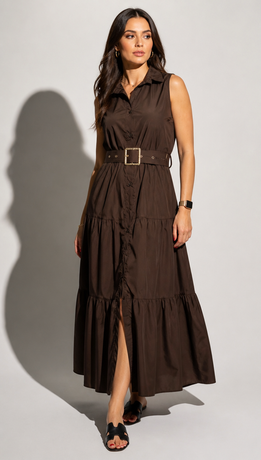 The Serengeti | Sleeveless Belted Shirtdress Maxi