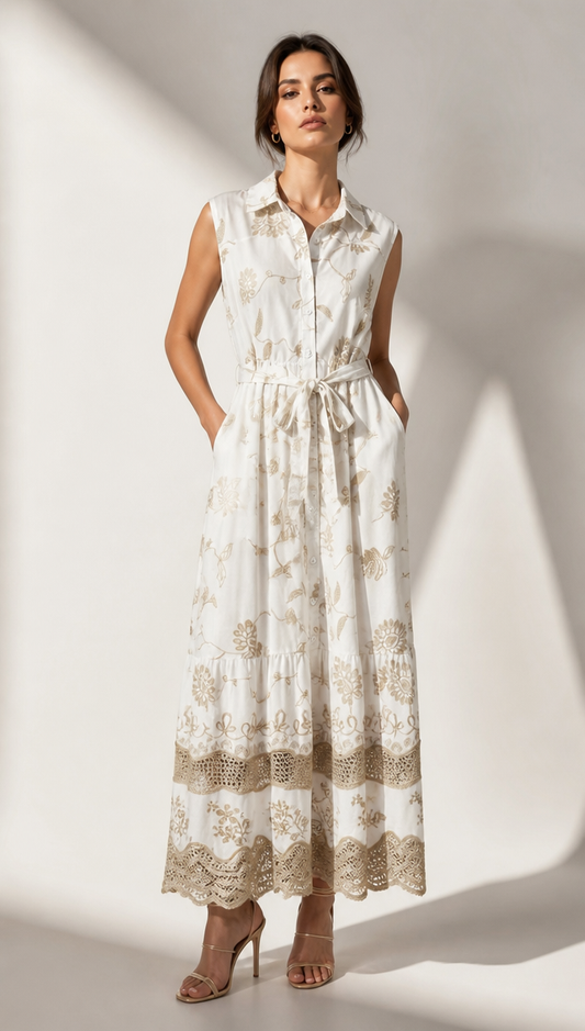 Beige & Blue Floral Dress