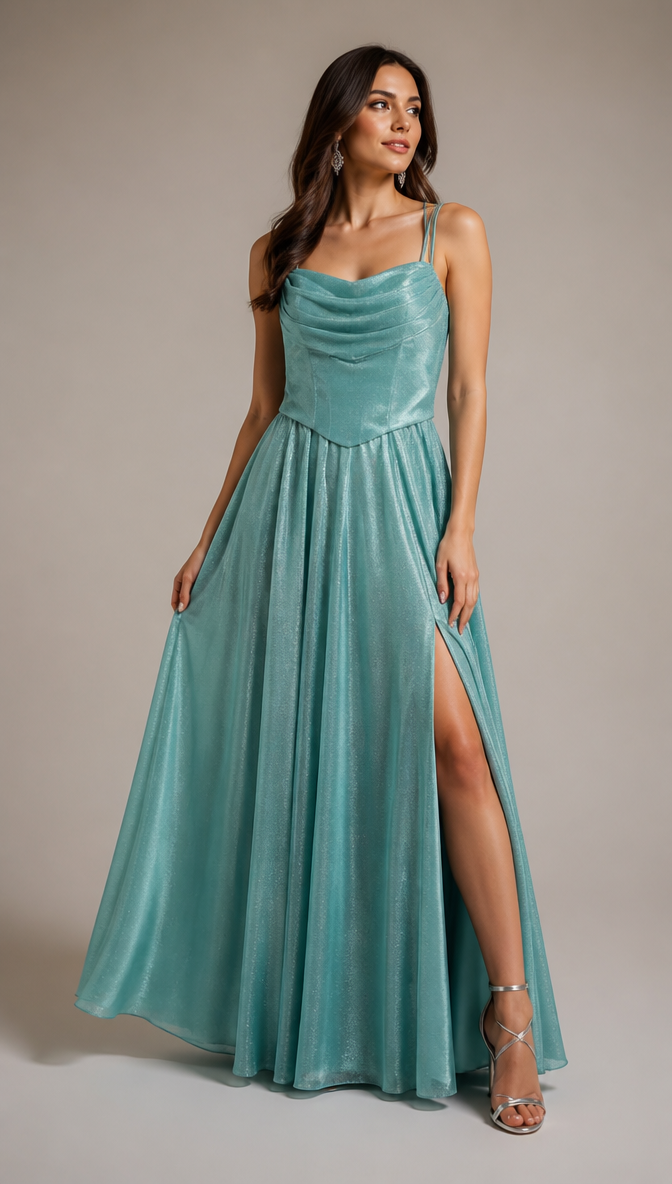 Mint Green & Pink Evening Dress