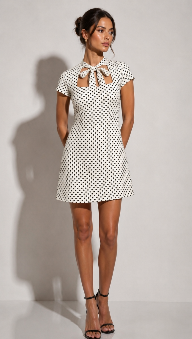 Doted Dress Brown - White